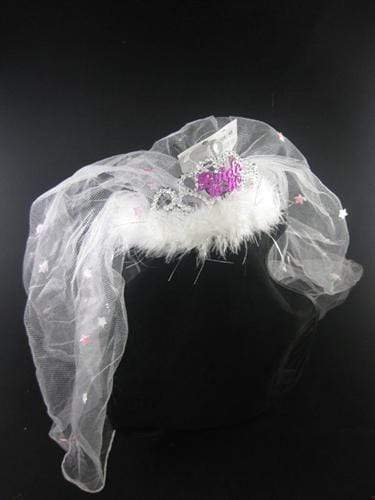 flashing bride to be tiara with a white fur veil