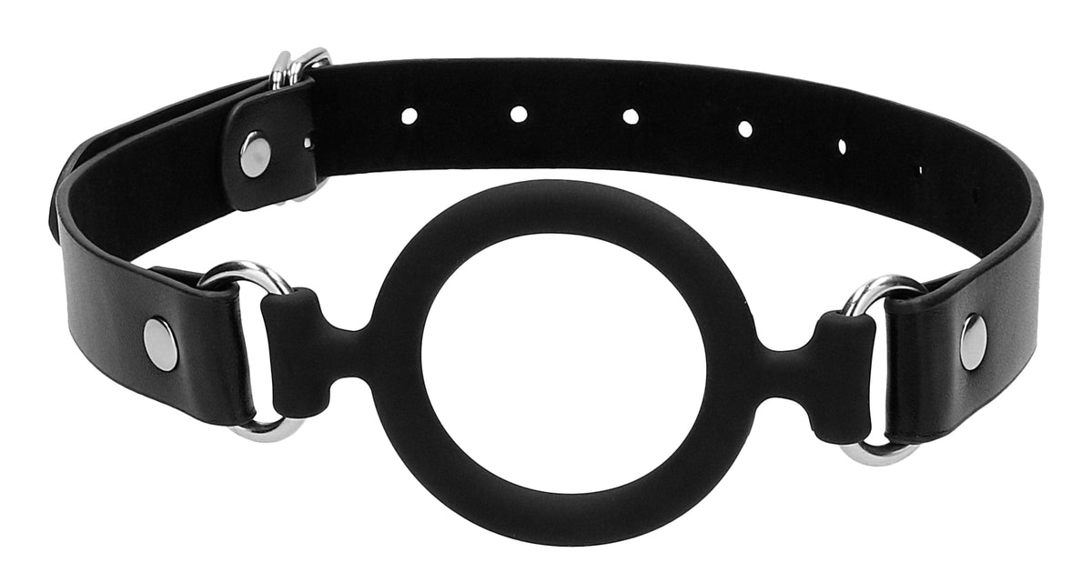 silicone ring gag with adjustable bonded leather staps black