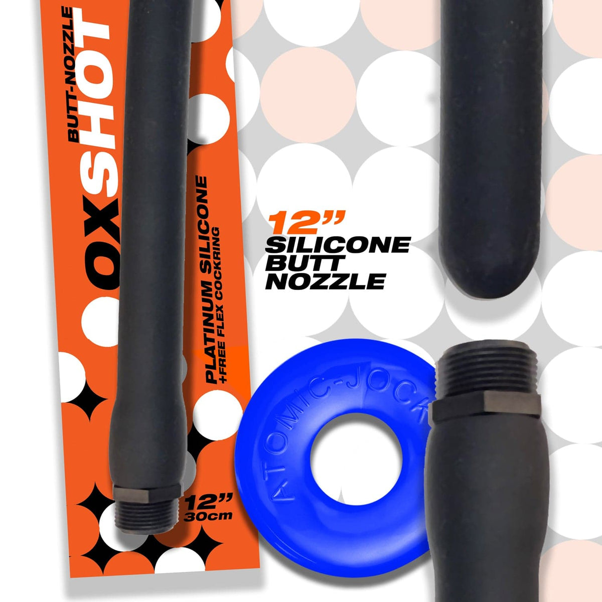 oxshot butt nozzle shower hose 12 inch black blue