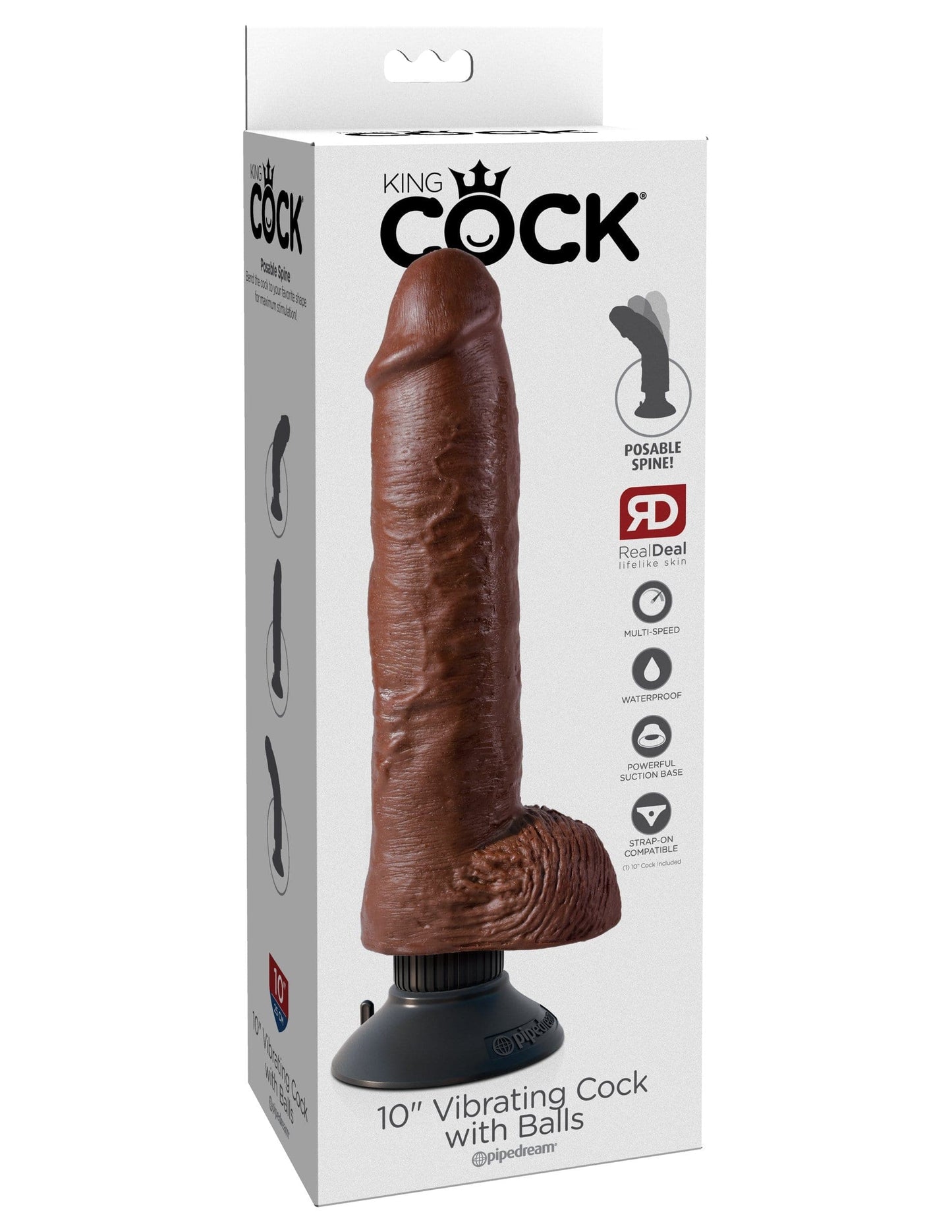 king cock 10 inch vibrating cock with balls brown