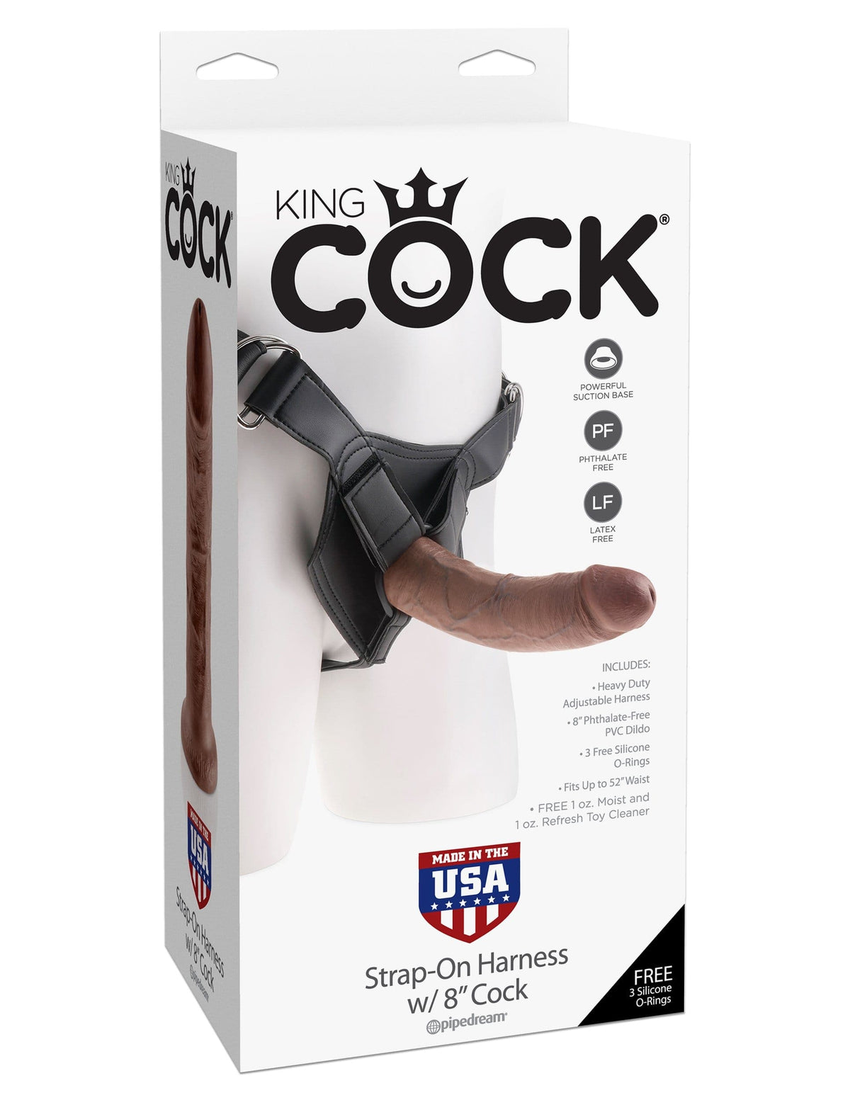 king cock strap on harness with 8 inch cock brown