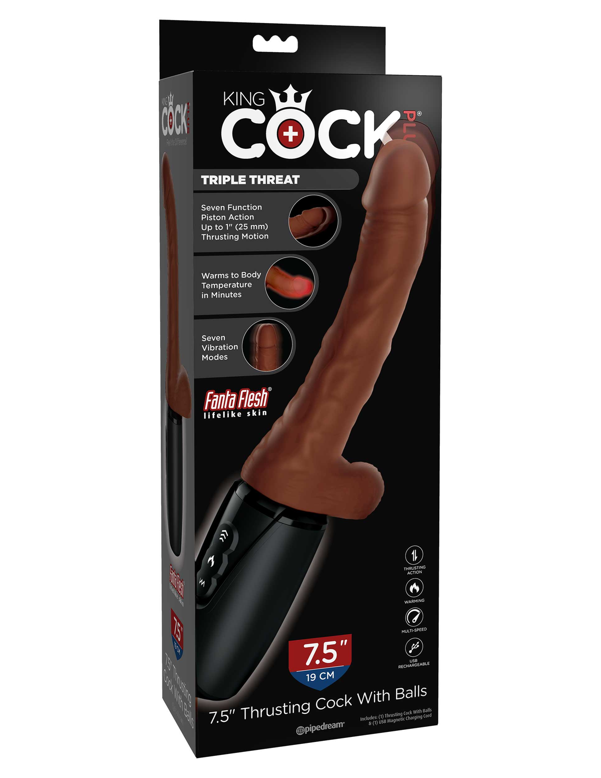 7 5 inch thrusting cock with balls brown