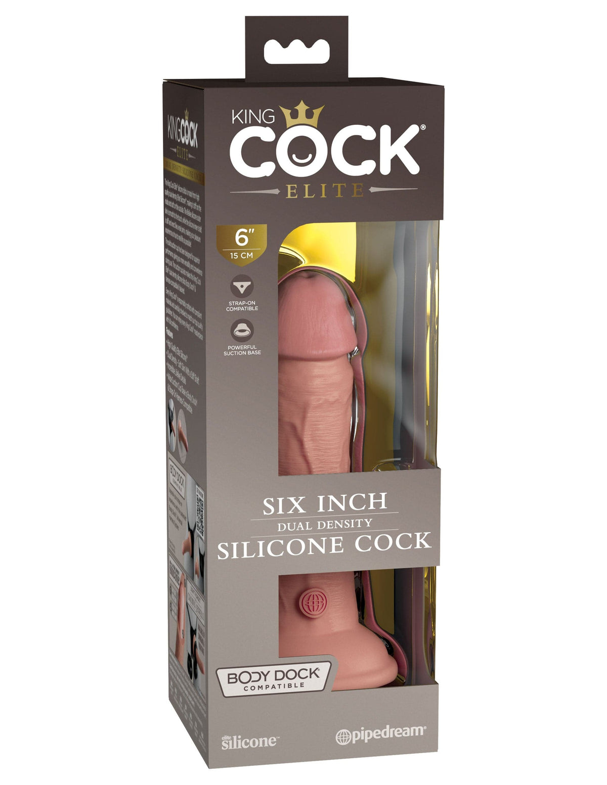 king cock elite 6 inch silicone dual density cock light