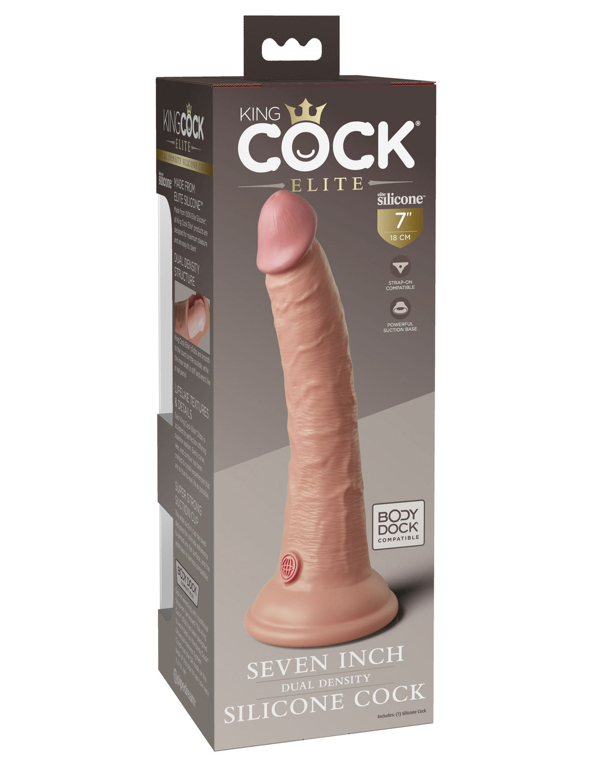 king cock elite 7 inch silicone dual density cock light