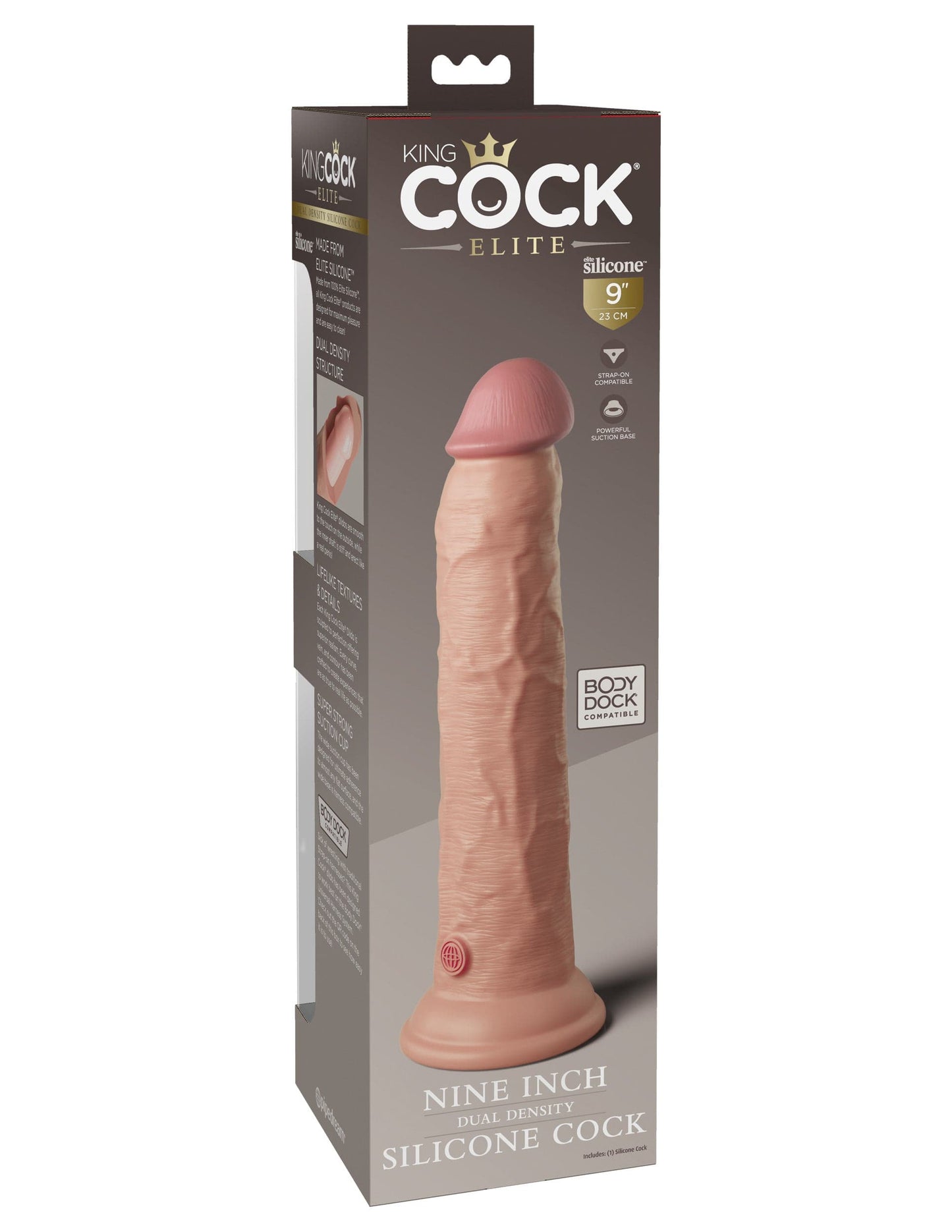 king cock elite 9 inch silicone dual density cock light
