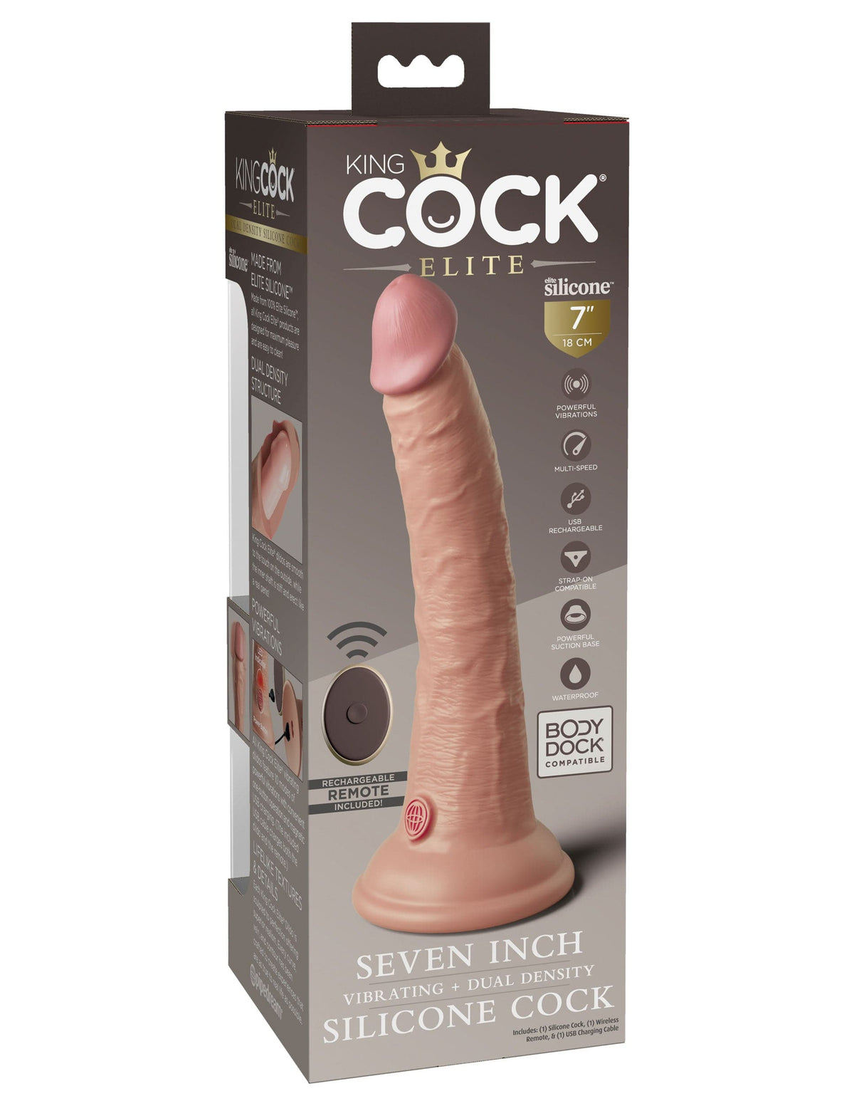 king cock elite 7 inch vibrating silicone dual density cock with remote light