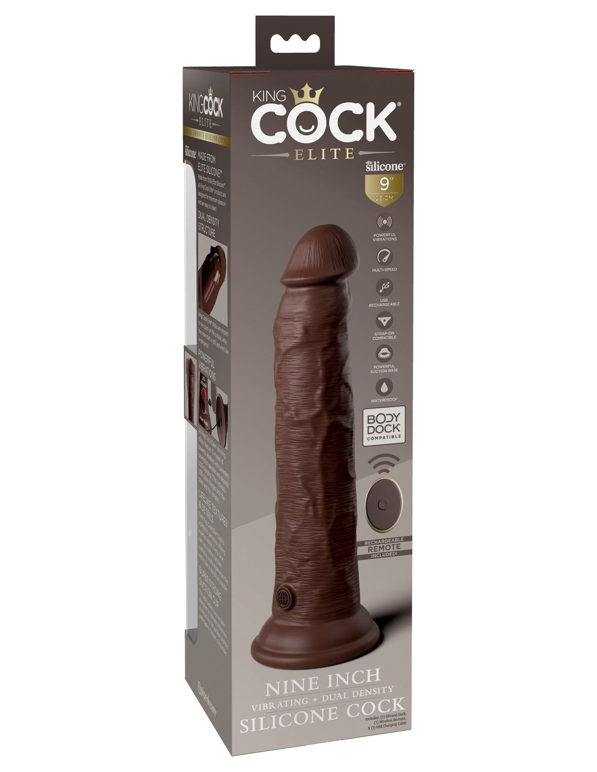 king cock elite 9 inch vibrating silicone dual density cock with remote brown