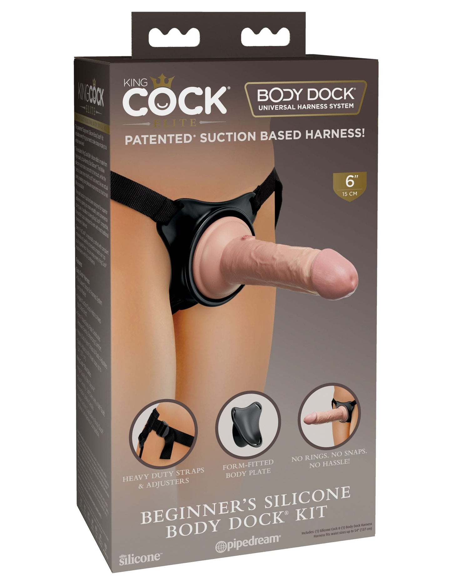king cock elite beginners silicone body dock kit harness and 6 inch dildo light