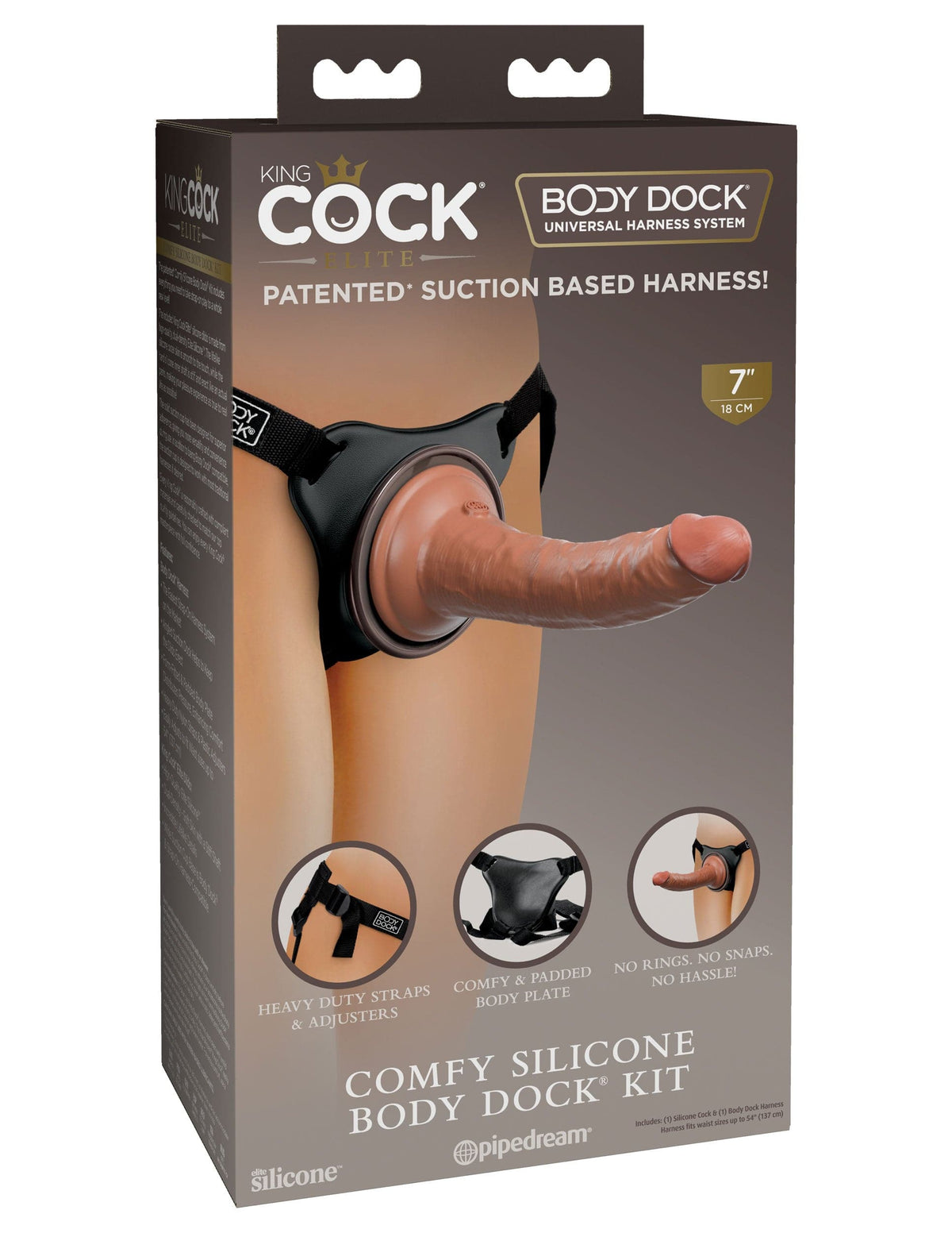 king cock elite comfy silicone body dock kit harness and 7 inch dildo tan