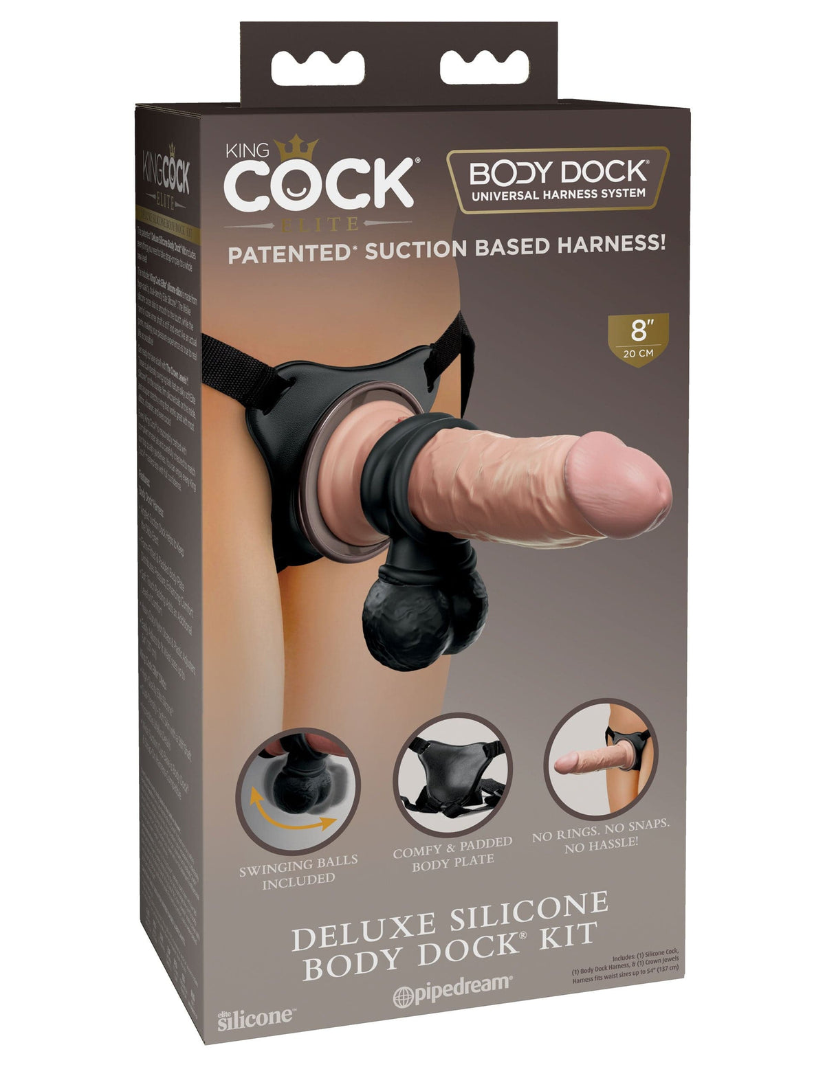 king cock elite deluxe silicone body dock kit harness and 8 inch dildo light