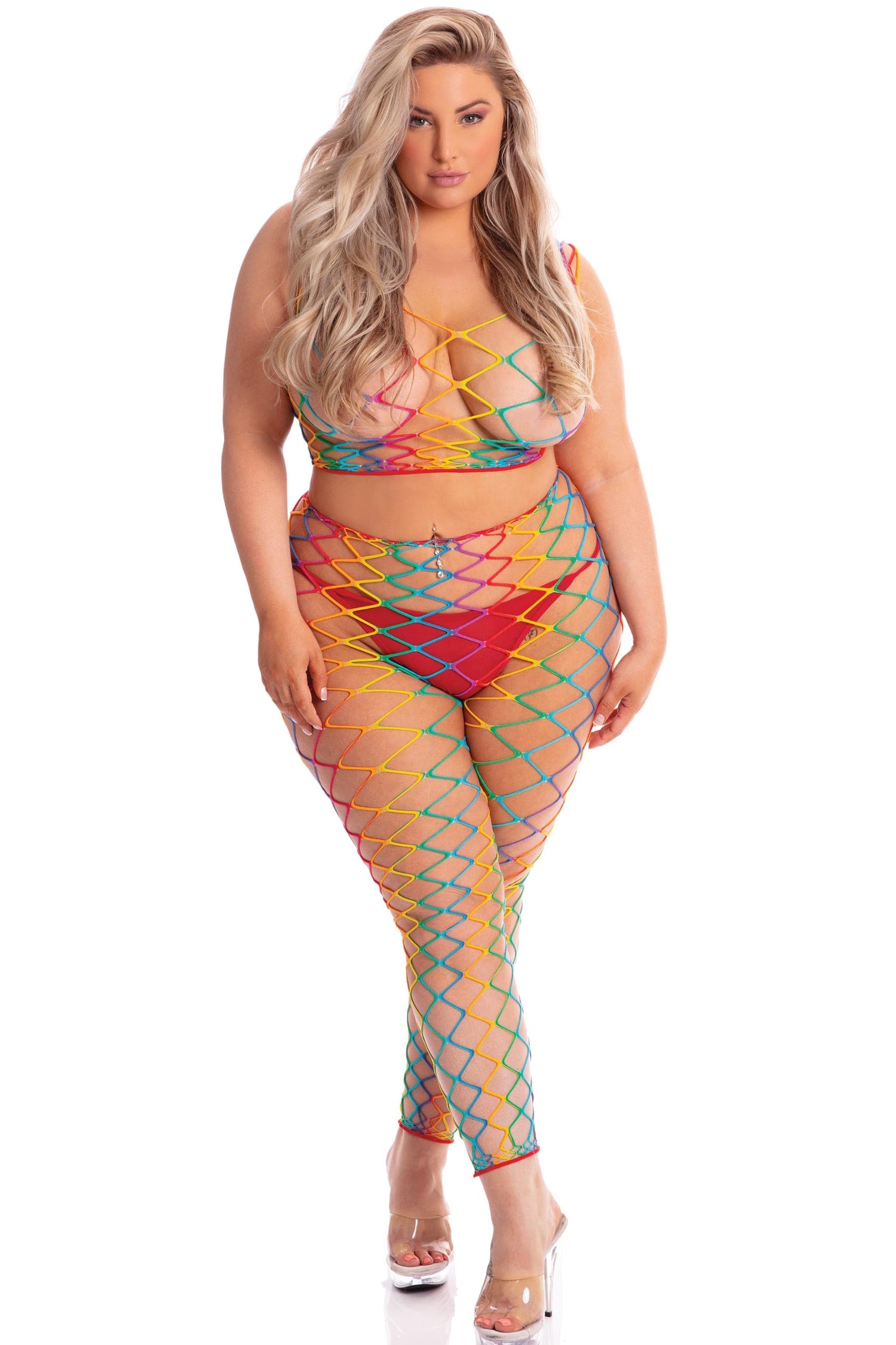 Pink Lipstick - Roy G. Biv 2 Pc Bodystocking - Bodystocking - 1x-3x - Rainbow Default Title