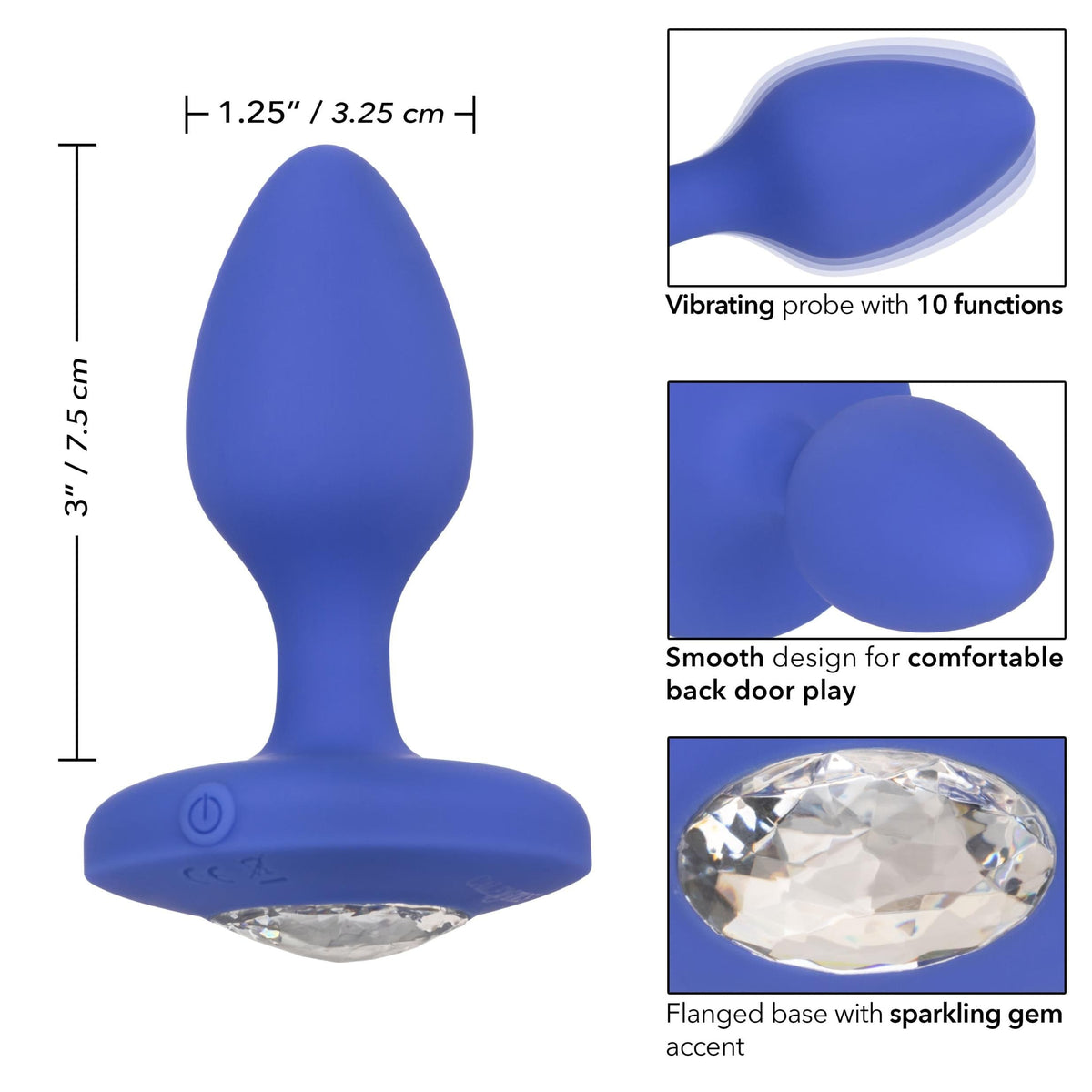 cheeky gems medium rechargeable vibrating probe blue