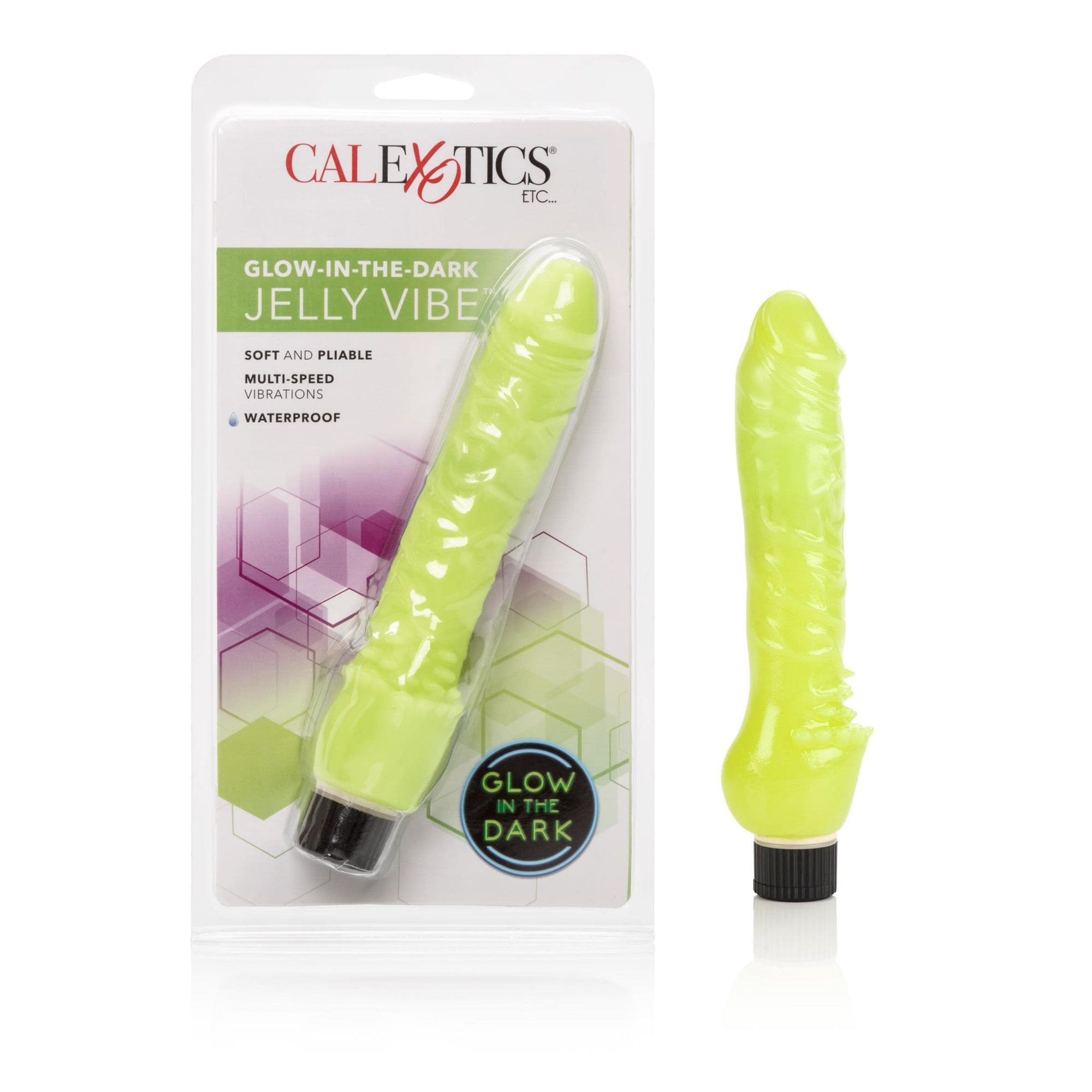 calexotics   glow in the dark jelly penis vibe 7 inches green