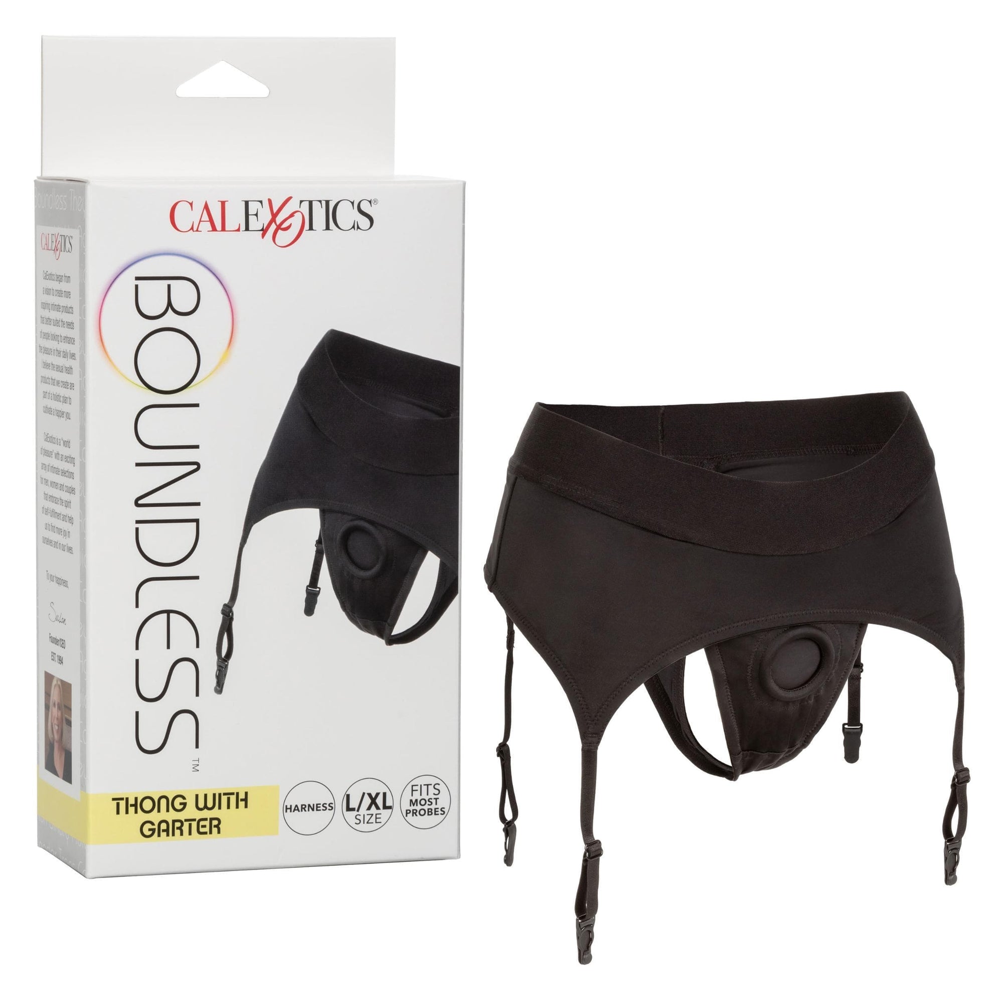 calexotics   boundless thong with garter l xl black