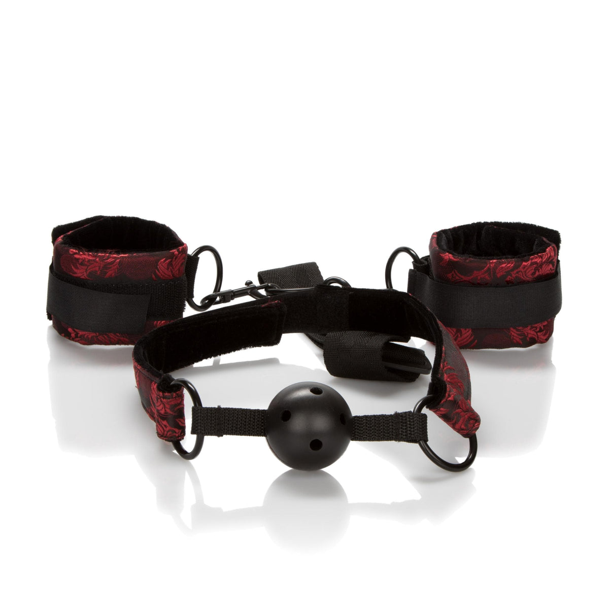 calexotics   scandal breathable ball gag with cuffs