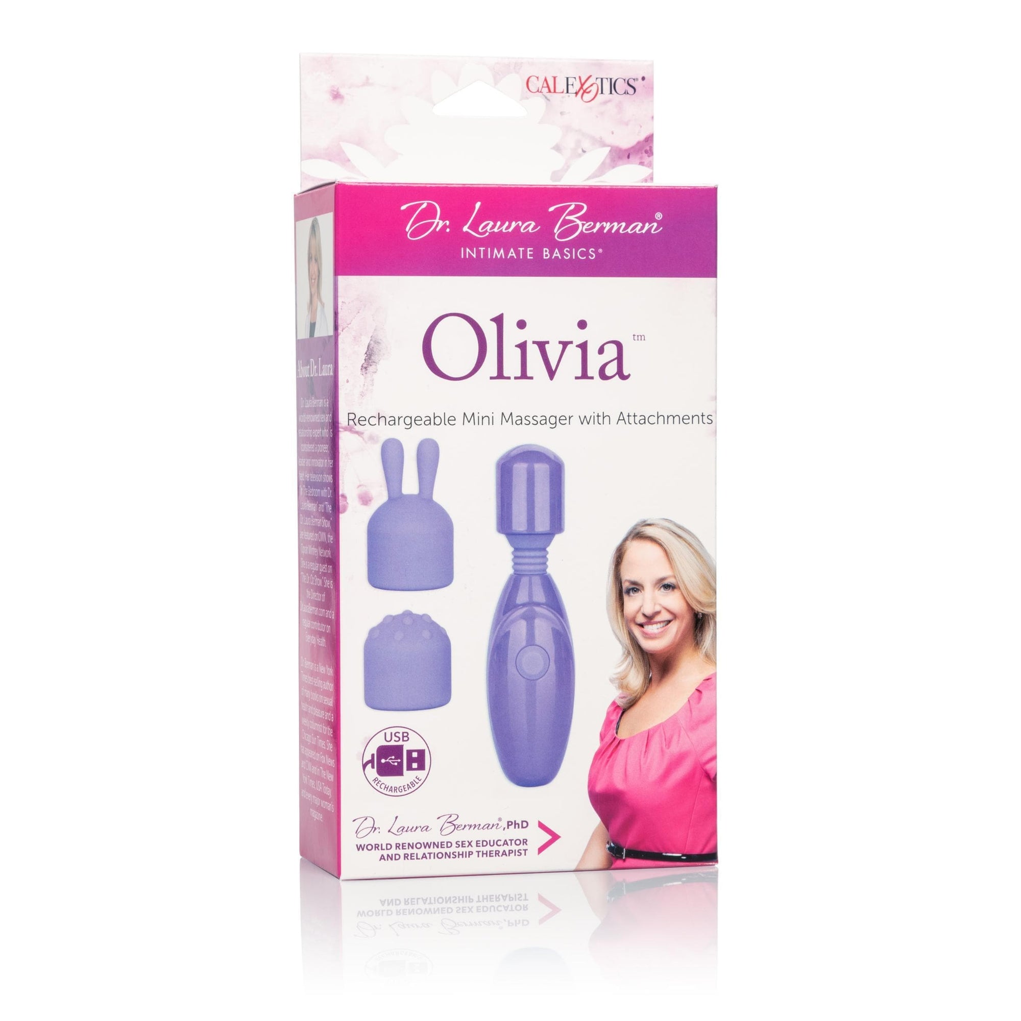 calexotics   dr laura berman olivia rechargeable mini massager with attachments