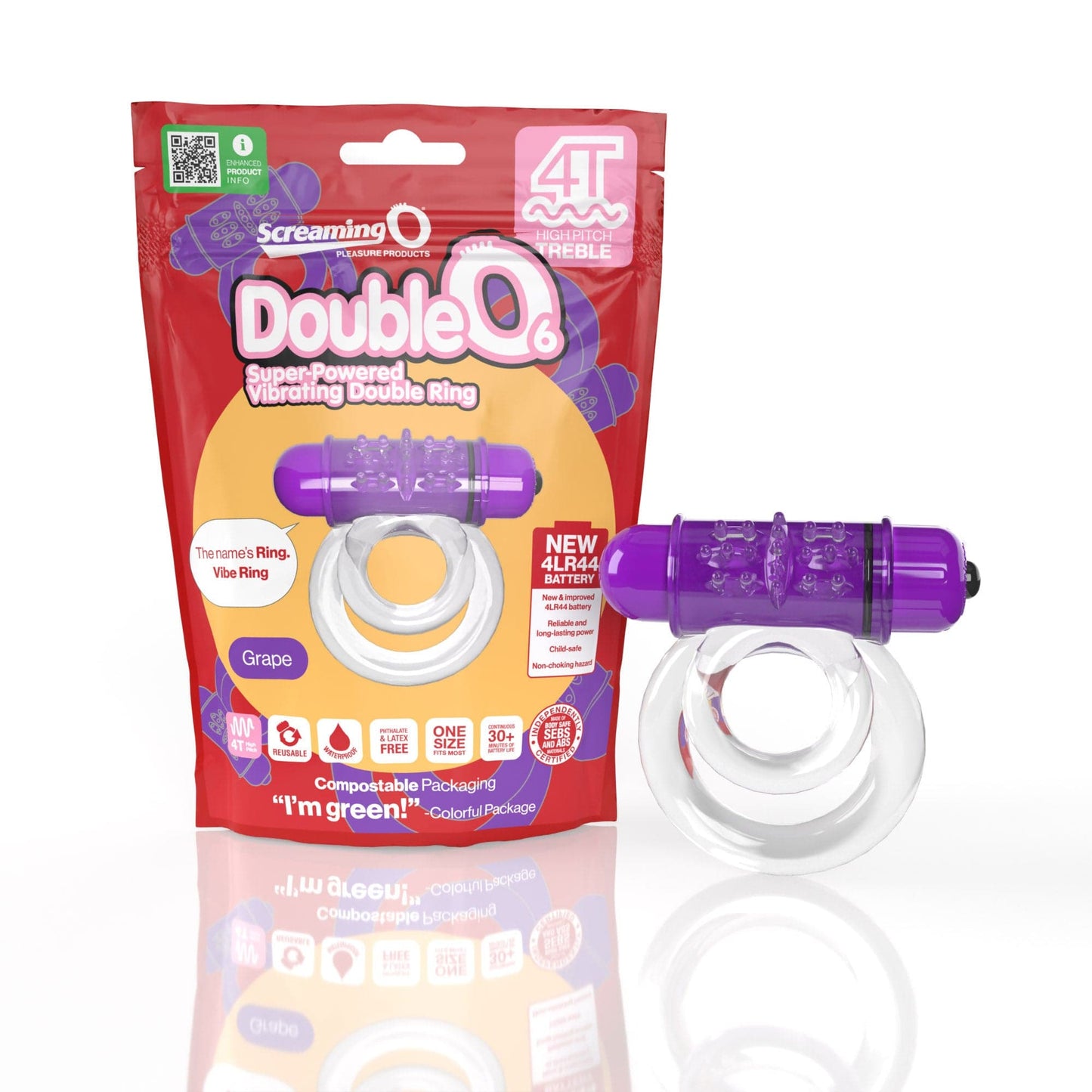 screaming o 4t double o 6 super powered vibrating double ring grape