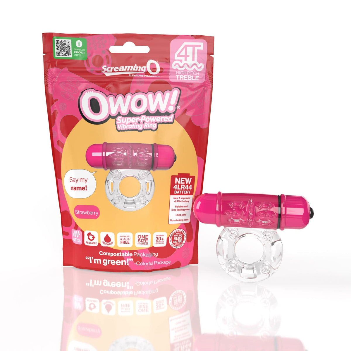 screaming o 4t owow super powered vibrating ring strawberry