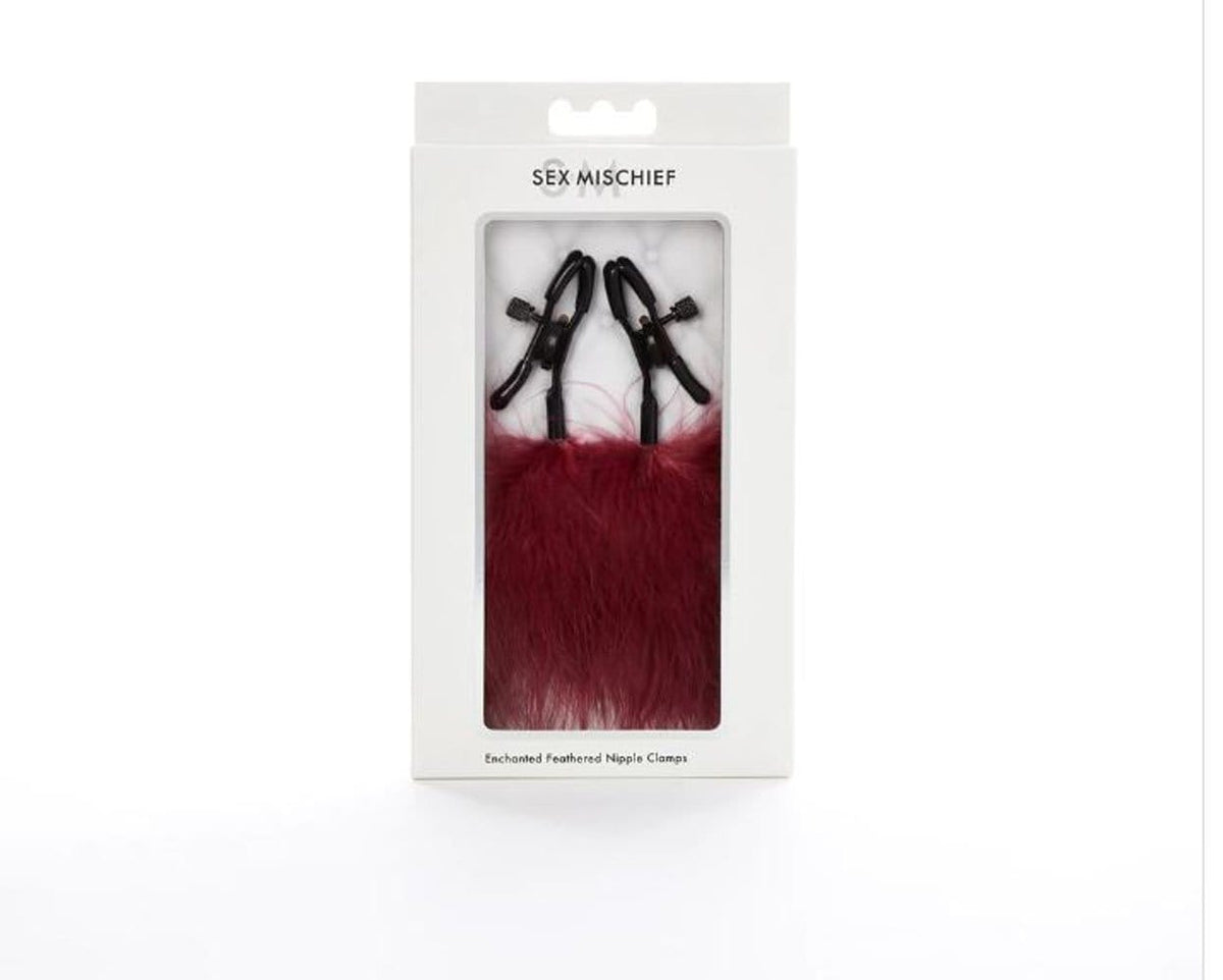sex and mischief enchanted feather nipple clamps burgundy