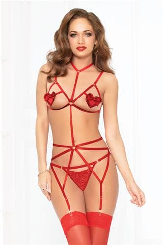 applique playsuit panty set red one size