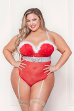 Rhinestone Studded Mesh Teddy With Marabou Trim - X-Large - Red Default Title