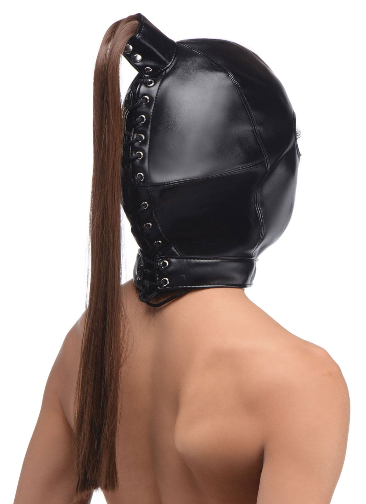 ponytail bondage hood black