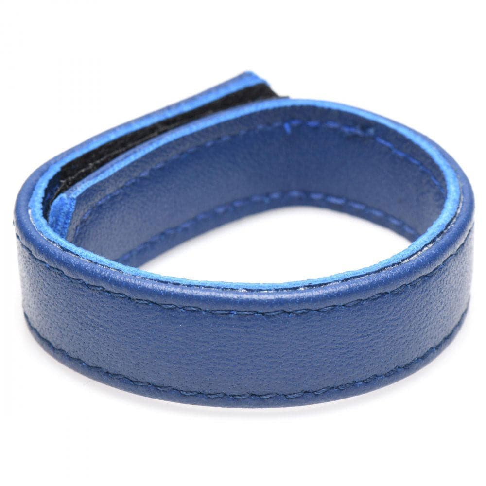 leather and velcro cock ring blue