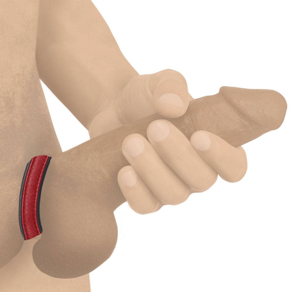 leather and velcro cock ring red