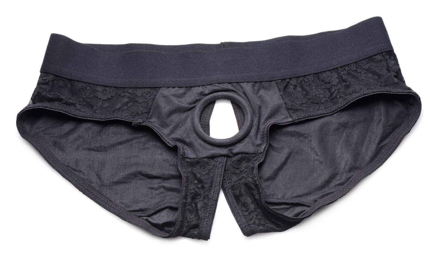 lace envy crotchless panty harness 2xl black