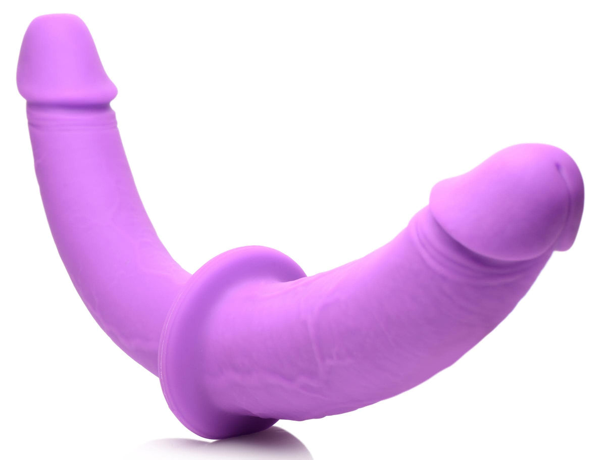 double charmer silicone double dildo with harness purple