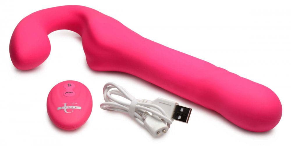 mighty thrust thrusting and vibrating strapless strap on with remote pink