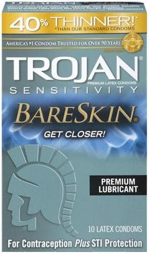 trojan sensitivity bareskin lubricated condoms 10 pack