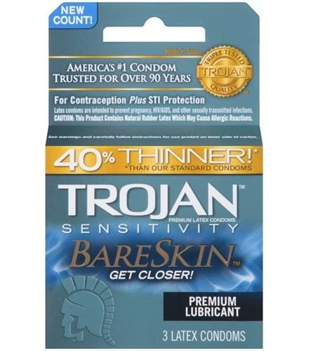 trojan sensitivity bareskin lubricated condoms 3 pack