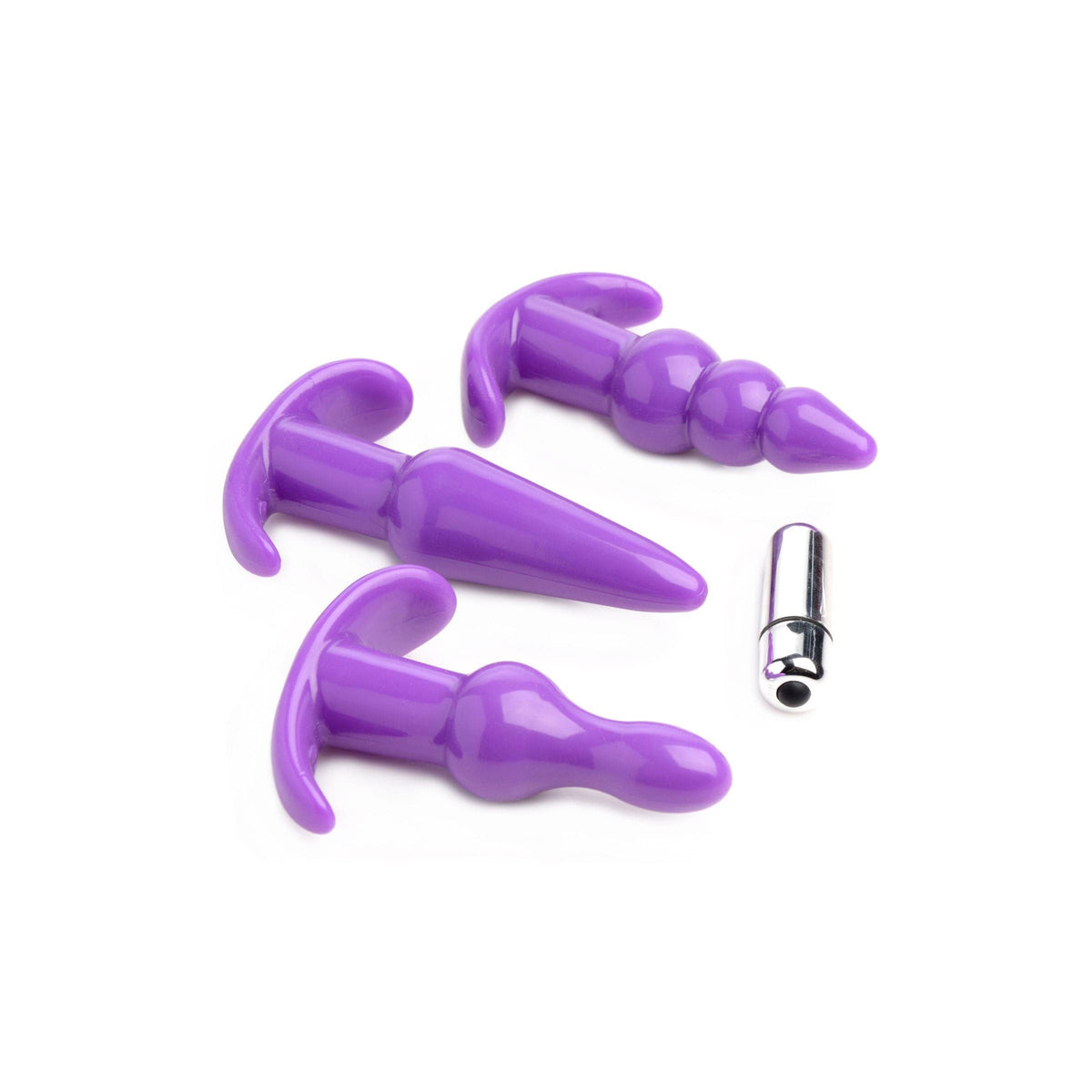 4 pc vibrating anal plug set purple