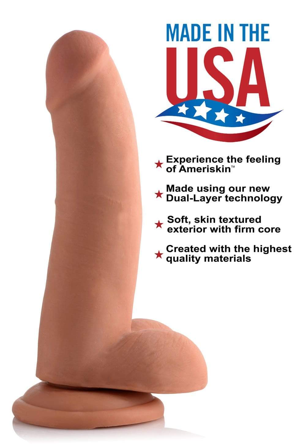 8 inch ultra real dual layer suction cup dildo medium tone skin