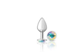 Cheeky Charms - Silver Metal Butt Plug - Round - Clear - Medium