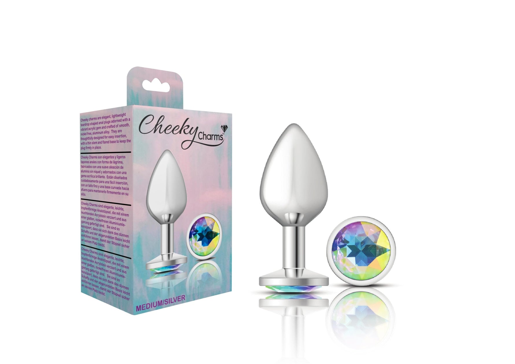 Cheeky Charms - Silver Metal Butt Plug - Round - Clear - Medium