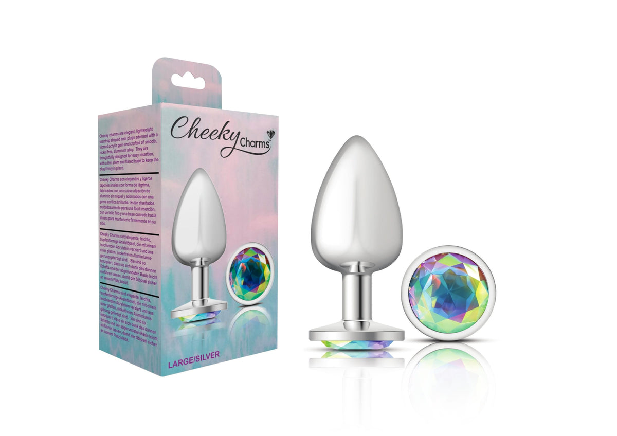 cheeky charms silver metal butt plug round clear large