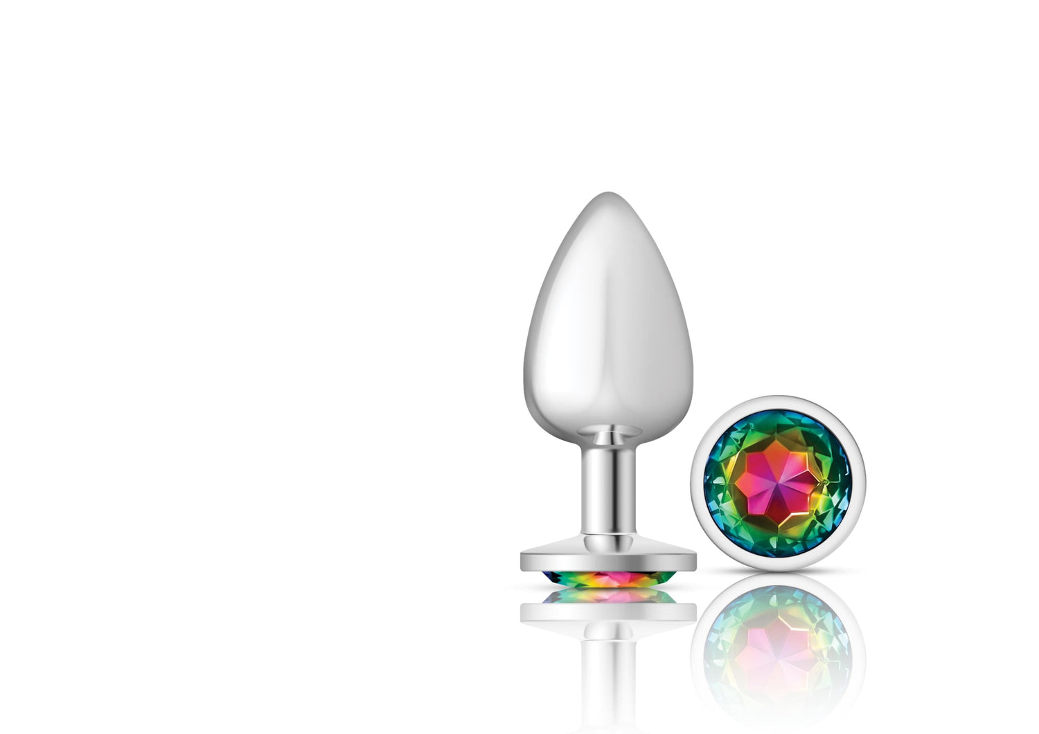 Cheeky Charms - Silver Metal Butt Plug - Round - Rainbow - Large Default Title