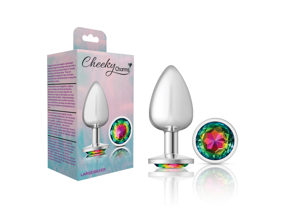 cheeky charms silver metal butt plug round rainbow large