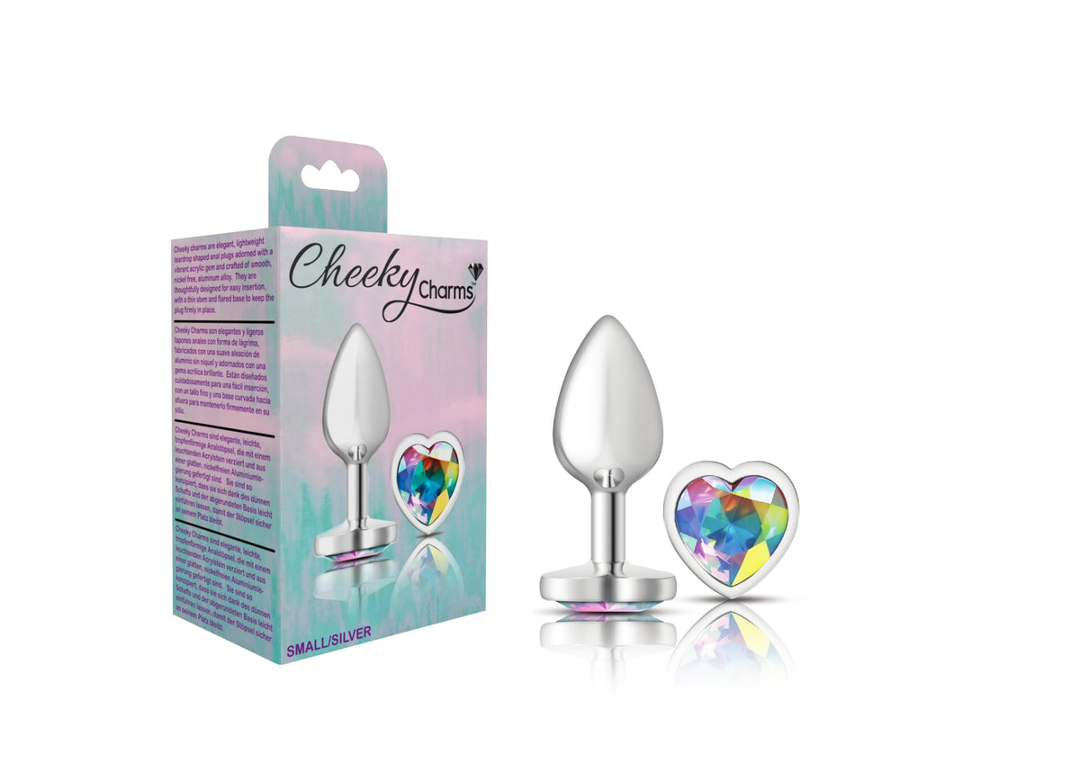 cheeky charms silver metal butt plug heart clear small