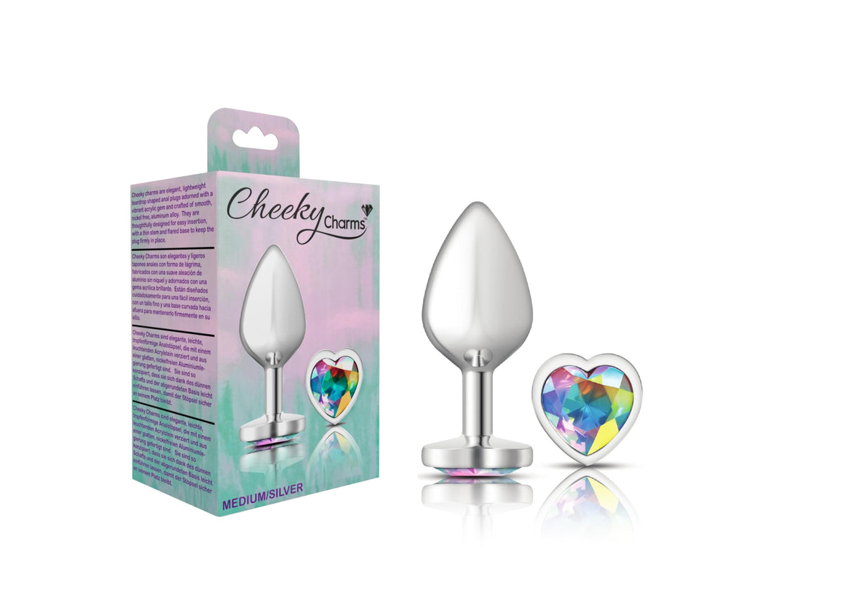 cheeky charms silver metal butt plug heart clear medium