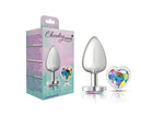 Cheeky Charms - Silver Metal Butt Plug - Heart - Clear - Large