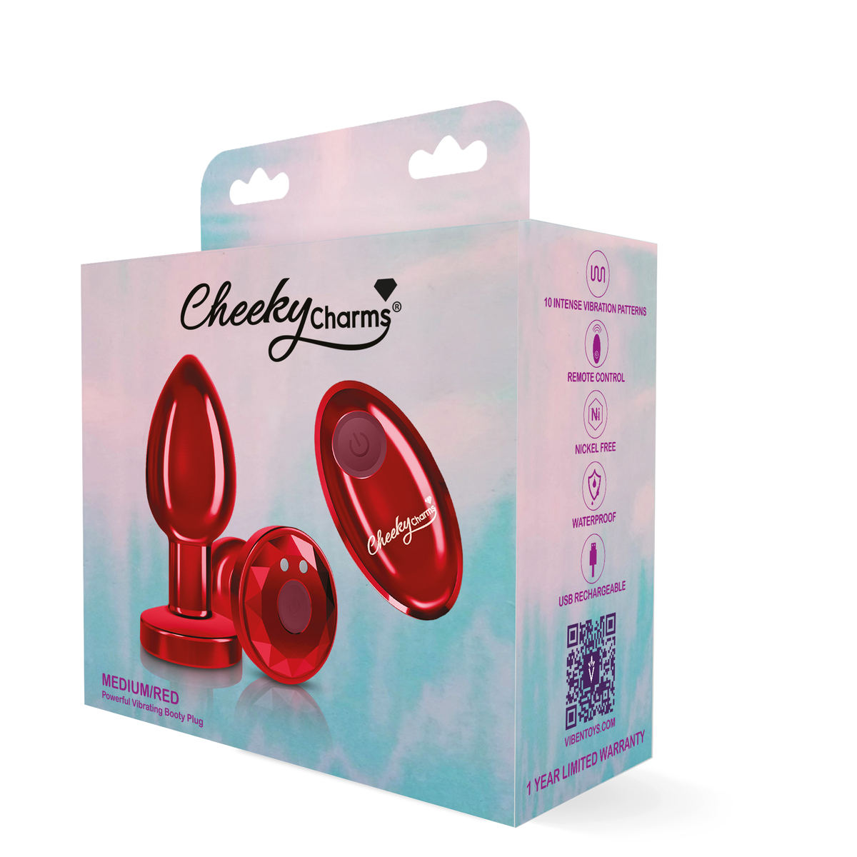 cheeky charms rechargeable vibrating metal butt plug with remote control red small preorder only
