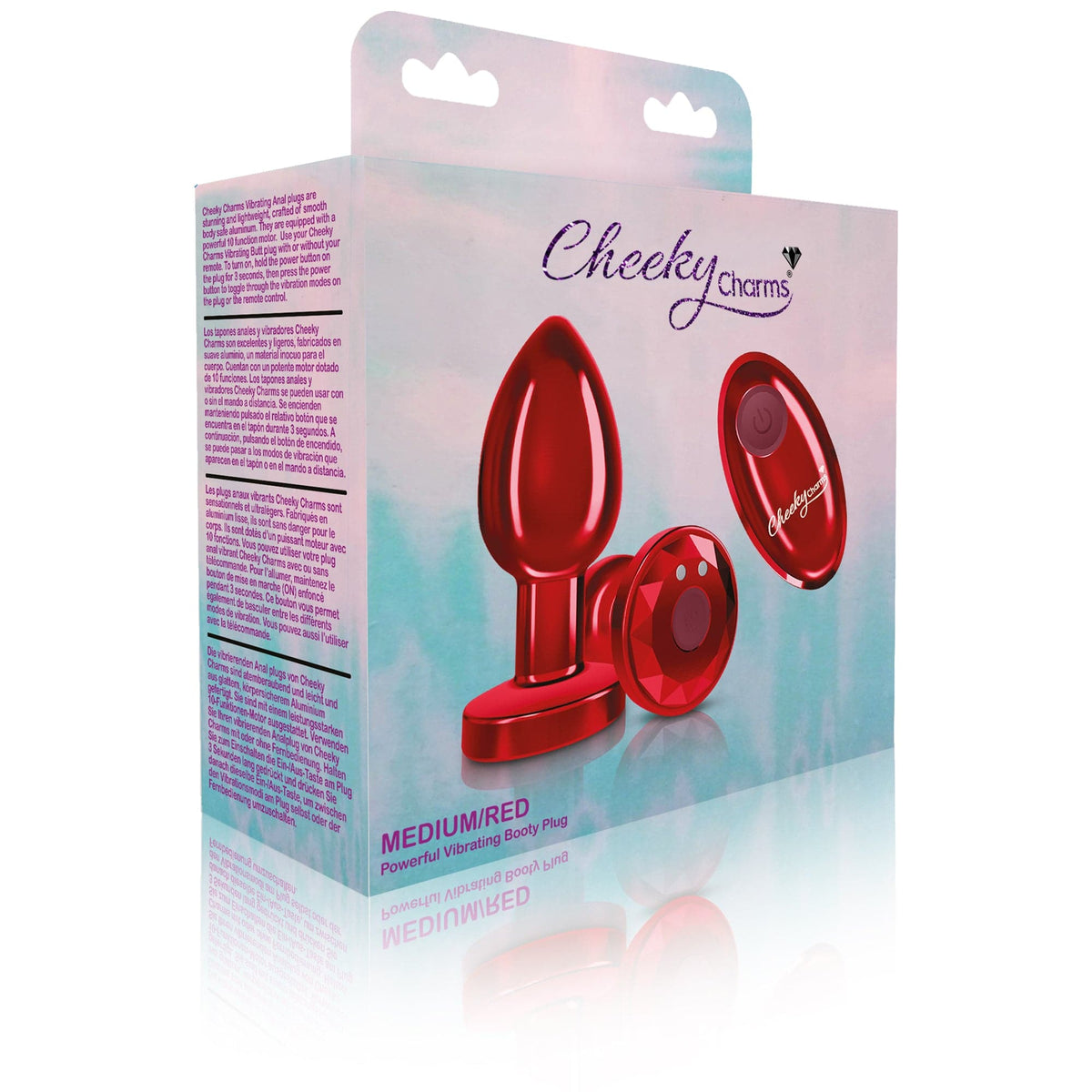 cheeky charms rechargeable vibrating metal butt plug with remote control red medium preorder only