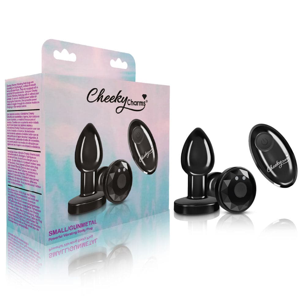 Cheeky Charms - Rechargeable Vibrating Metal Butt Plug With Remote Control - Gunmetal - Small - Preorder Only