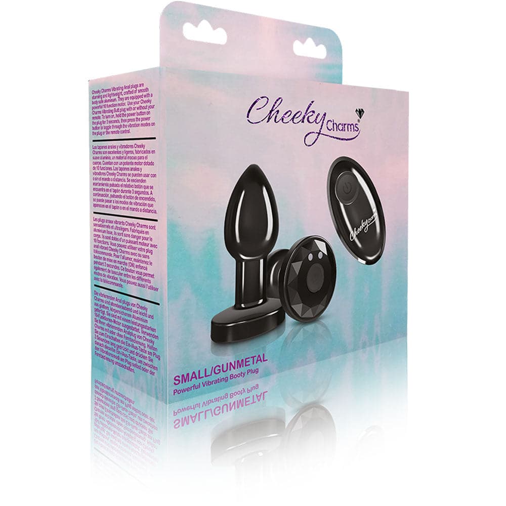 Cheeky Charms - Rechargeable Vibrating Metal Butt Plug With Remote Control - Gunmetal - Small - Preorder Only