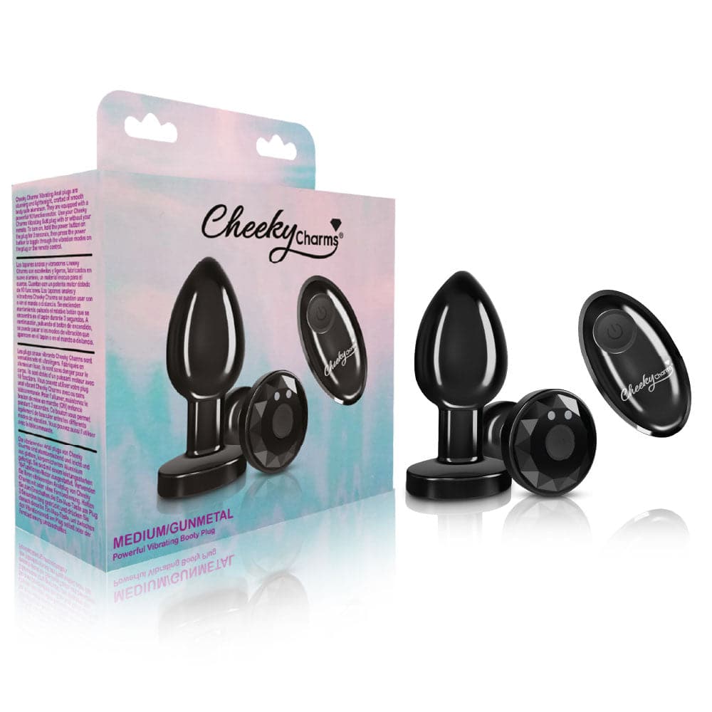 cheeky charms rechargeable vibrating metal butt plug with remote control gunmetal medium preorder only