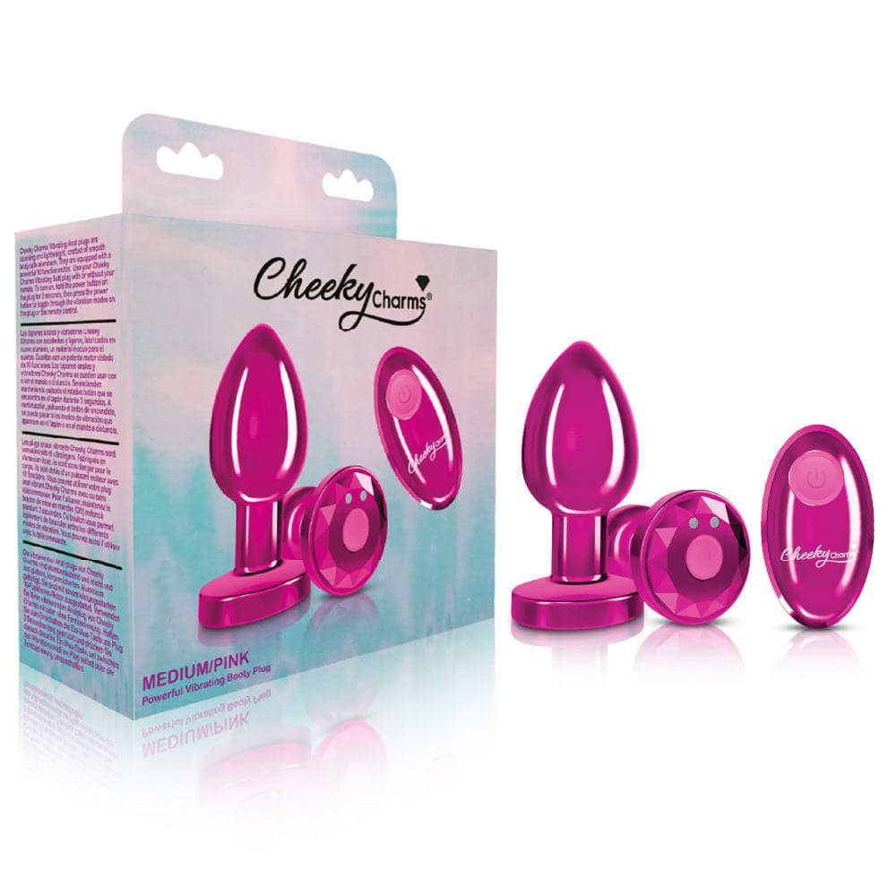 cheeky charms rechargeable vibrating metal butt plug with remote control pink medium preorder only