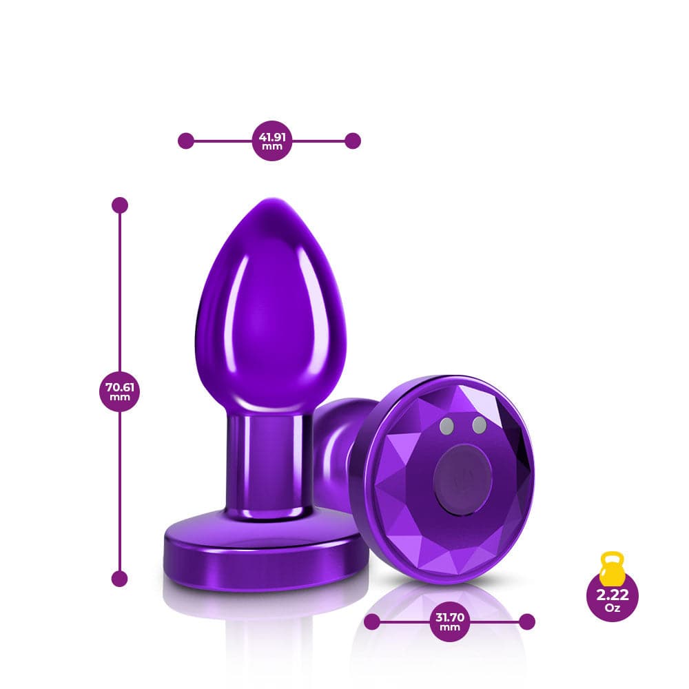 cheeky charms rechargeable vibrating metal butt plug with remote control purple small preorder only